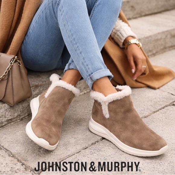 Johnston & Murphy Shoes - Johnston Murphy Mollie Sherling Whisky Waterproof Suede Bootie 7 Trufoam snow